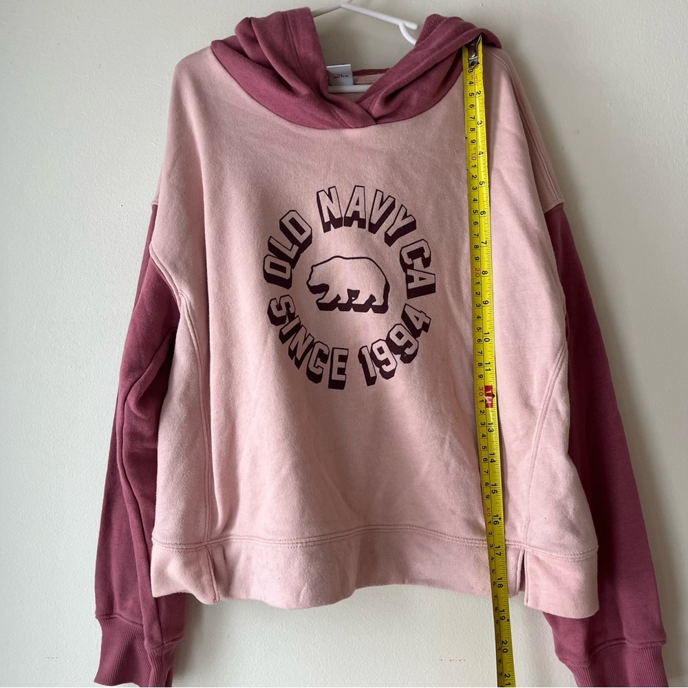 🌼 5/$25 Old Navy Pink Colorblock Bear Hoodie Kids L 10–12 Pullover Sweatshirt - Picture 6 of 11